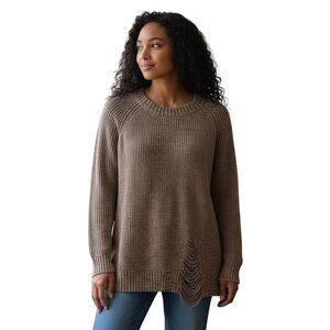 BCBGGeneration Womens Sweater S Brown Distressed Knit Cotton Blend